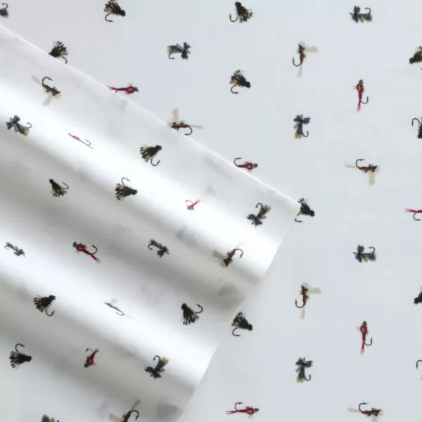 imageEddie Bauer  Full Sheets Cotton Percale Bedding Set Crisp amp Cool Home Decor Eddies Oar Blue FullTwin Fishing Flies WhiteRedBlue