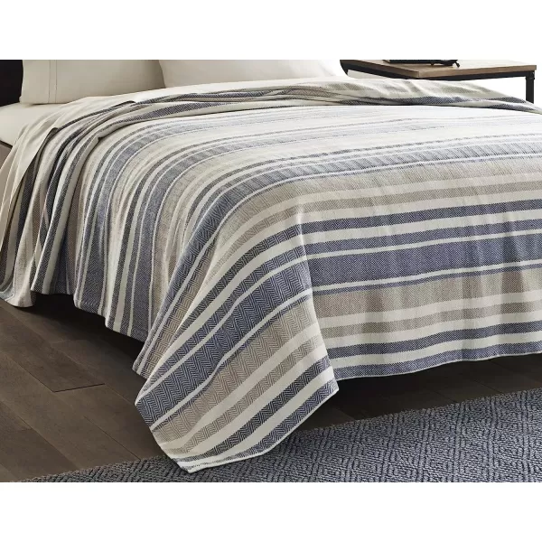 imageEddie Bauer  King Blanket Lightweight Cotton Bedding Home Decor for All Seasons Herringbone Chrome KingKing Blue Stripe