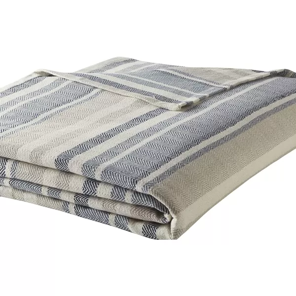 imageEddie Bauer  King Blanket Lightweight Cotton Bedding Home Decor for All Seasons Herringbone Chrome KingKing Blue Stripe