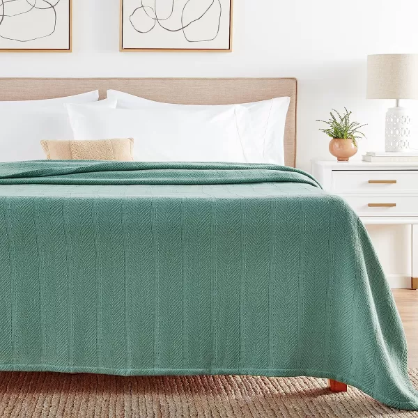 imageEddie Bauer  King Blanket Lightweight Cotton Bedding Home Decor for All Seasons Herringbone Chrome KingKing Green