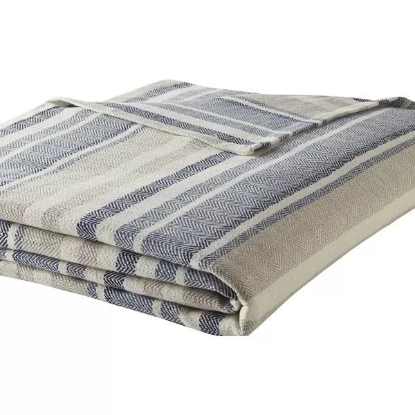imageEddie Bauer  King Blanket Lightweight Cotton Bedding Home Decor for All Seasons Herringbone Chrome KingQueen Blue Stripe