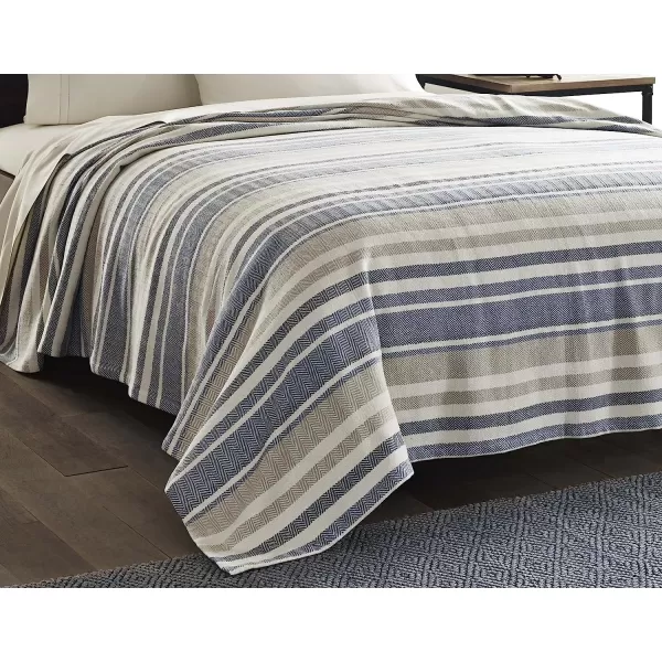 imageEddie Bauer  King Blanket Lightweight Cotton Bedding Home Decor for All Seasons Herringbone Chrome KingQueen Blue Stripe