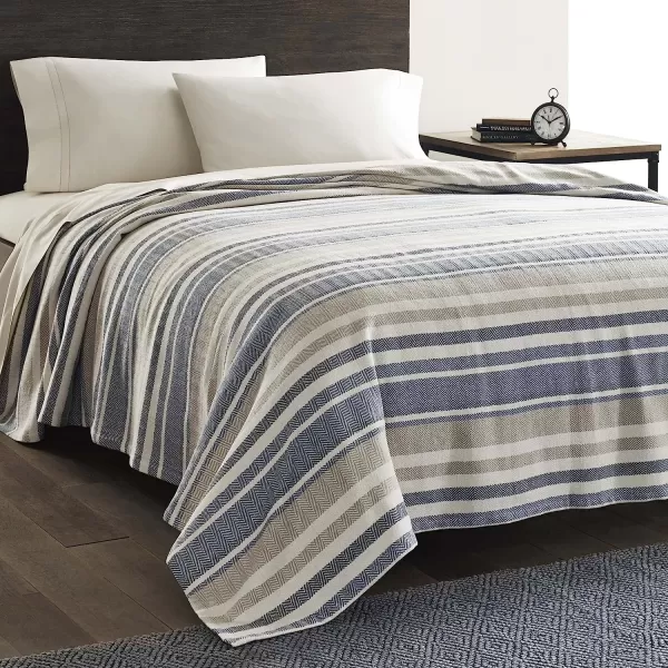 imageEddie Bauer  King Blanket Lightweight Cotton Bedding Home Decor for All Seasons Herringbone Chrome KingQueen Blue Stripe
