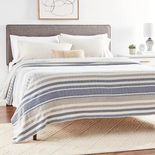 imageEddie Bauer  King Blanket Lightweight Cotton Bedding Home Decor for All Seasons Herringbone Chrome KingQueen Blue Stripe