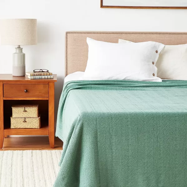imageEddie Bauer  King Blanket Lightweight Cotton Bedding Home Decor for All Seasons Herringbone Chrome KingQueen Green