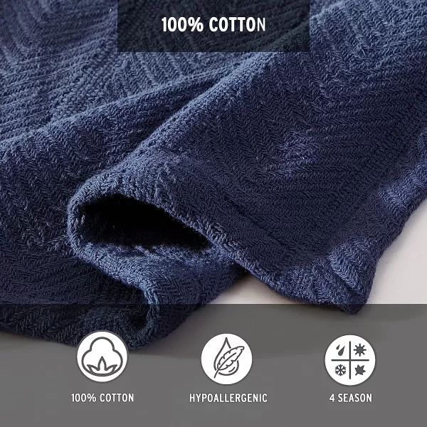 imageEddie Bauer  King Blanket Lightweight Cotton Bedding Home Decor for All Seasons Herringbone Chrome KingQueen Navy
