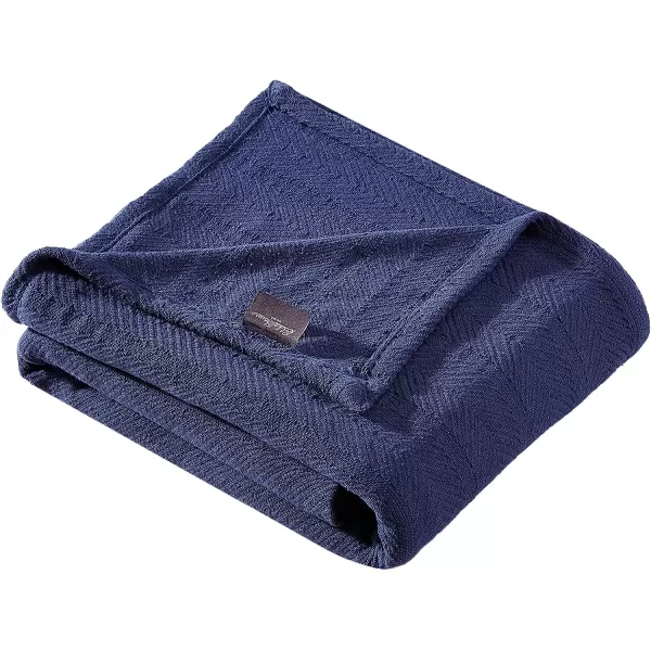 imageEddie Bauer  King Blanket Lightweight Cotton Bedding Home Decor for All Seasons Herringbone Chrome KingTwin Navy