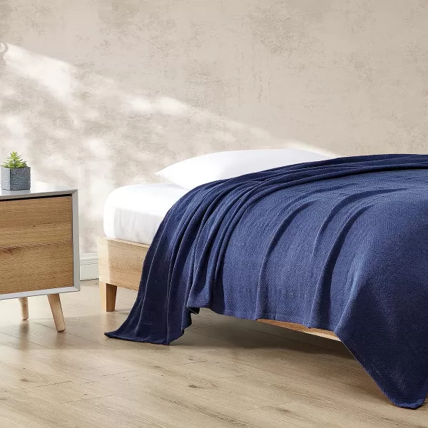 imageEddie Bauer  King Blanket Lightweight Cotton Bedding Home Decor for All Seasons Herringbone Chrome KingTwin Navy