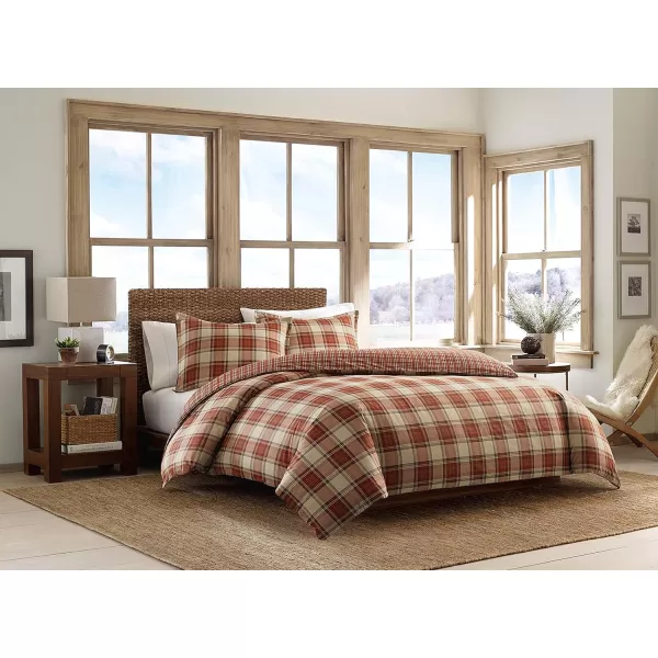 imageEddie Bauer  King Duvet Cover Set Reversible Cotton Bedding with Matching Shams Stylish Home Decor for All Seasons Edgewood Red KingRed