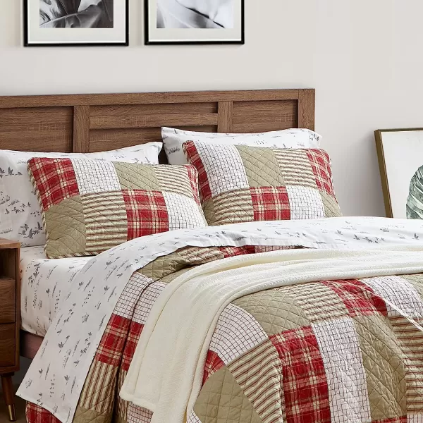 imageEddie Bauer  King Quilt Set Reversible Cotton Bedding with Matching Shams Home Decor for All Seasons Camano Island Red KingRedKhakiIvory King