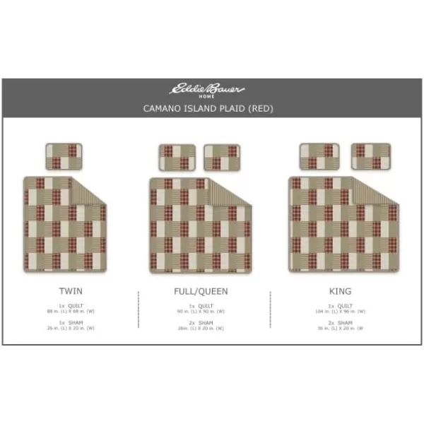 imageEddie Bauer  King Quilt Set Reversible Cotton Bedding with Matching Shams Home Decor for All Seasons Camano Island Red KingRedKhakiIvory Twin