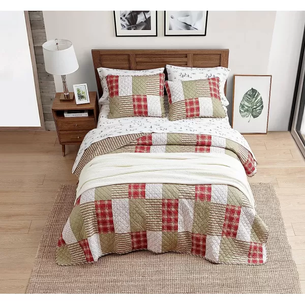 imageEddie Bauer  King Quilt Set Reversible Cotton Bedding with Matching Shams Home Decor for All Seasons Camano Island Red KingRedKhakiIvory Twin