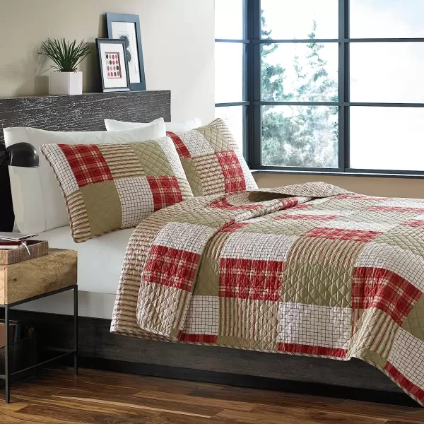 imageEddie Bauer  King Quilt Set Reversible Cotton Bedding with Matching Shams Home Decor for All Seasons Camano Island Red KingRedKhakiIvory Twin