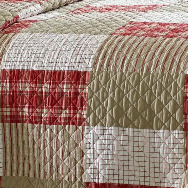 imageEddie Bauer  King Quilt Set Reversible Cotton Bedding with Matching Shams Home Decor for All Seasons Camano Island Red KingRedKhakiIvory Twin
