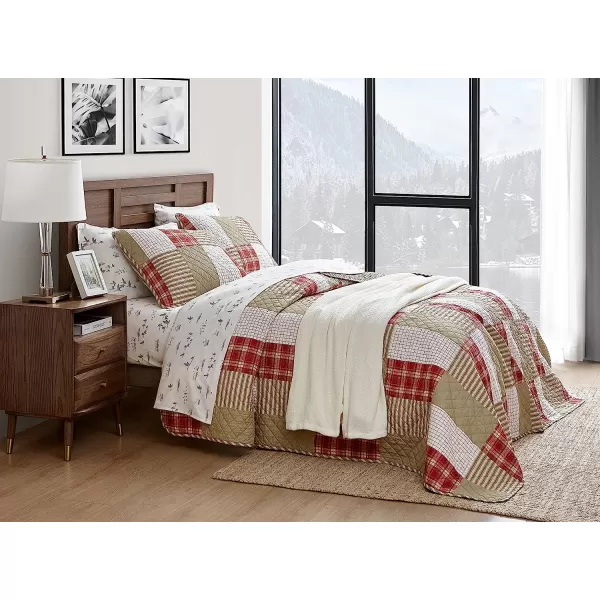 imageEddie Bauer  King Quilt Set Reversible Cotton Bedding with Matching Shams Home Decor for All Seasons Camano Island Red KingRedKhakiIvory Twin