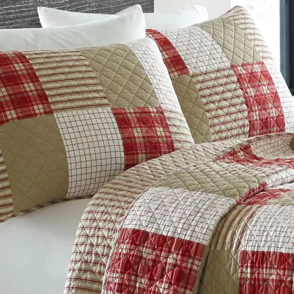 imageEddie Bauer  King Quilt Set Reversible Cotton Bedding with Matching Shams Home Decor for All Seasons Camano Island Red KingRedKhakiIvory Twin