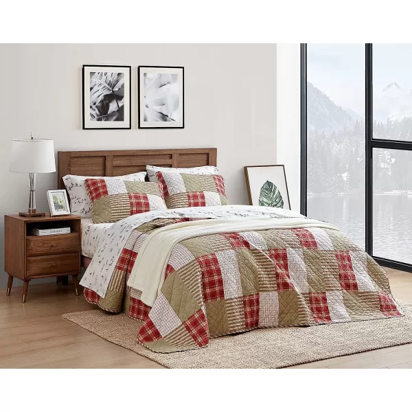 imageEddie Bauer  King Quilt Set Reversible Cotton Bedding with Matching Shams Home Decor for All Seasons Camano Island Red KingRedKhakiIvory Twin