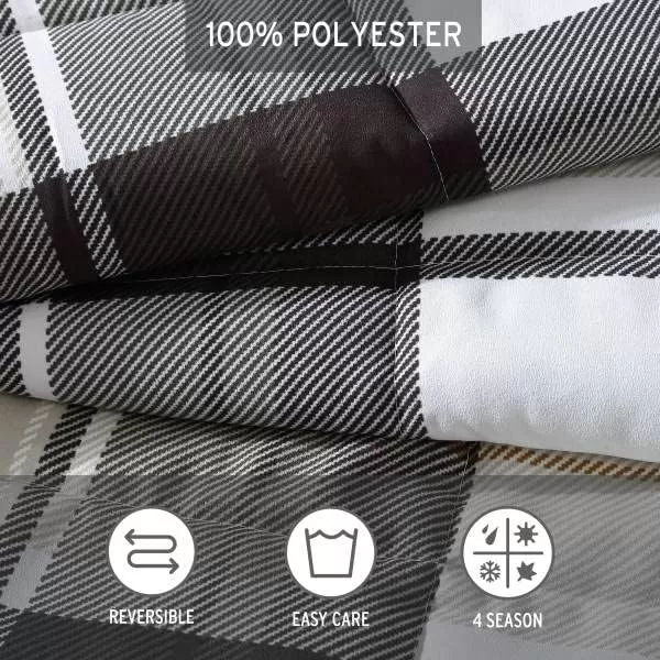 imageEddie Bauer  Queen Comforter Set Plaid Reversible Bedding Stylish amp Warm Home Decor Normandy Grey QueenGreyWhiteBeigeKing