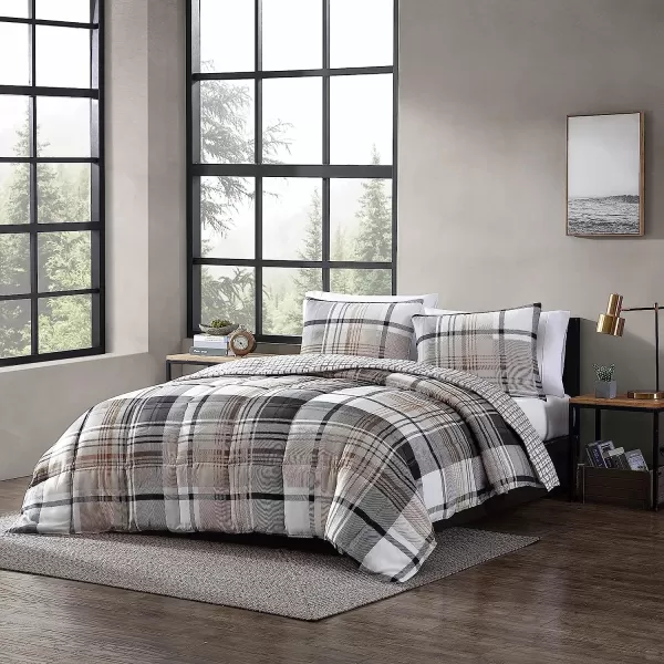imageEddie Bauer  Queen Comforter Set Plaid Reversible Bedding Stylish amp Warm Home Decor Normandy Grey QueenGreyWhiteBeigeQueen