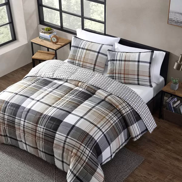 imageEddie Bauer  Queen Comforter Set Plaid Reversible Bedding Stylish amp Warm Home Decor Normandy Grey QueenGreyWhiteBeigeQueen