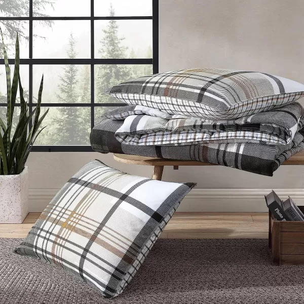 imageEddie Bauer  Queen Comforter Set Plaid Reversible Bedding Stylish amp Warm Home Decor Normandy Grey QueenGreyWhiteBeigeTwin