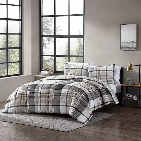 imageEddie Bauer  Queen Comforter Set Plaid Reversible Bedding Stylish amp Warm Home Decor Normandy Grey QueenGreyWhiteBeigeTwin