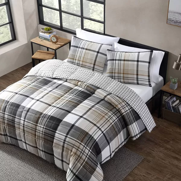 imageEddie Bauer  Queen Comforter Set Plaid Reversible Bedding Stylish amp Warm Home Decor Normandy Grey QueenGreyWhiteBeigeTwin