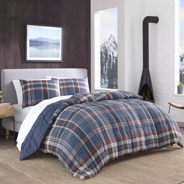 imageEddie Bauer  Queen Comforter Set Reversible Down Alt Bedding with Matching Shams Home Decor for Colder Months Shasta Lake Navy QueenQueen