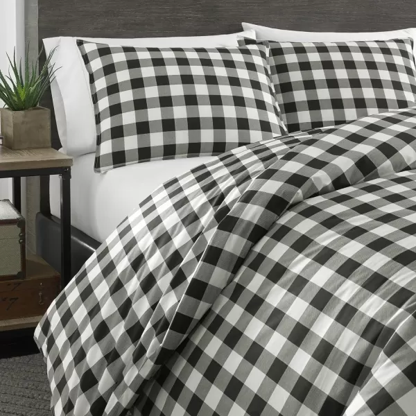 imageEddie Bauer  Queen Duvet Cover Set Cotton Reversible Bedding Buffalo Plaid Home Decor for All Seasons Black Check QueenBlack Check