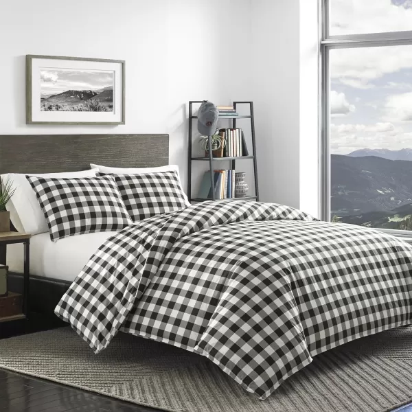 imageEddie Bauer  Queen Duvet Cover Set Cotton Reversible Bedding Buffalo Plaid Home Decor for All Seasons Black Check QueenBlack Check