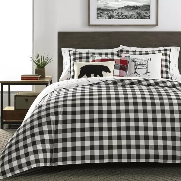 imageEddie Bauer  Queen Duvet Cover Set Cotton Reversible Bedding Buffalo Plaid Home Decor for All Seasons Black Check QueenBlack Check