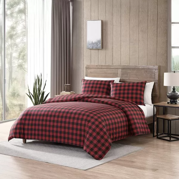 imageEddie Bauer  Queen Duvet Cover Set Cotton Reversible Bedding Buffalo Plaid Home Decor for All Seasons Black Check QueenRedBlack