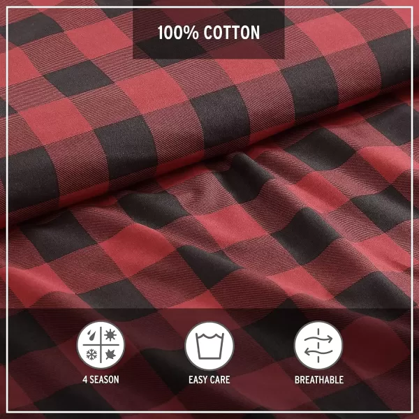 imageEddie Bauer  Queen Duvet Cover Set Cotton Reversible Bedding Buffalo Plaid Home Decor for All Seasons Black Check QueenRedBlack