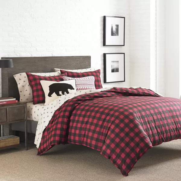imageEddie Bauer  Queen Duvet Cover Set Cotton Reversible Bedding Buffalo Plaid Home Decor for All Seasons Black Check QueenRedBlack