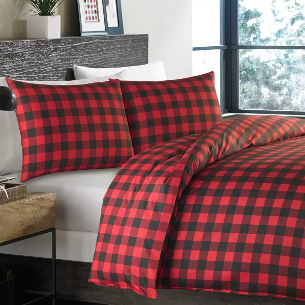 imageEddie Bauer  Queen Duvet Cover Set Cotton Reversible Bedding Buffalo Plaid Home Decor for All Seasons Black Check QueenRedBlack