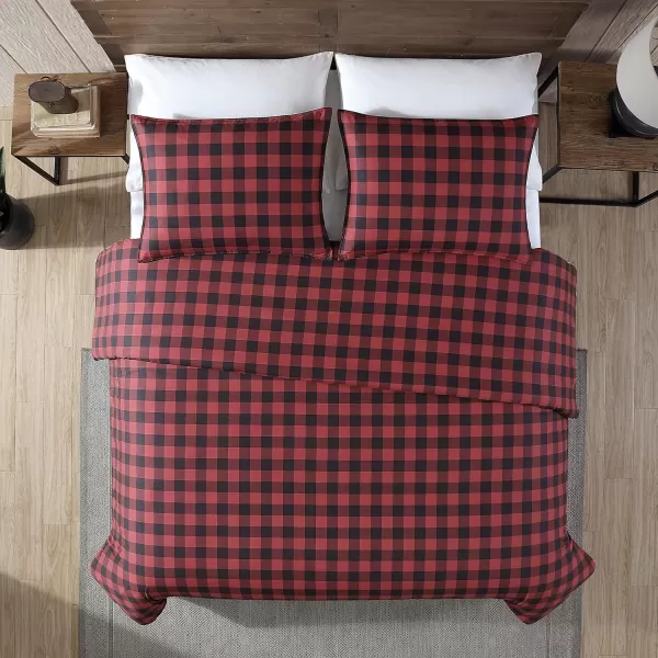 imageEddie Bauer  Queen Duvet Cover Set Cotton Reversible Bedding Buffalo Plaid Home Decor for All Seasons Black Check QueenRedBlack