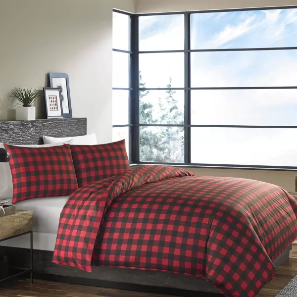 imageEddie Bauer  Queen Duvet Cover Set Cotton Reversible Bedding Buffalo Plaid Home Decor for All Seasons Black Check QueenRedBlack
