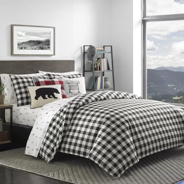imageEddie Bauer  Queen Duvet Cover Set Cotton Reversible Bedding Buffalo Plaid Home Decor for All Seasons Black Check QueenRedBlack