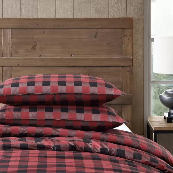 imageEddie Bauer  Queen Duvet Cover Set Cotton Reversible Bedding Buffalo Plaid Home Decor for All Seasons Black Check QueenRedBlack