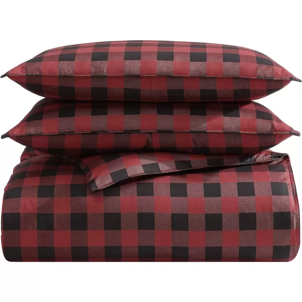 imageEddie Bauer  Queen Duvet Cover Set Cotton Reversible Bedding Buffalo Plaid Home Decor for All Seasons Black Check QueenRedBlack