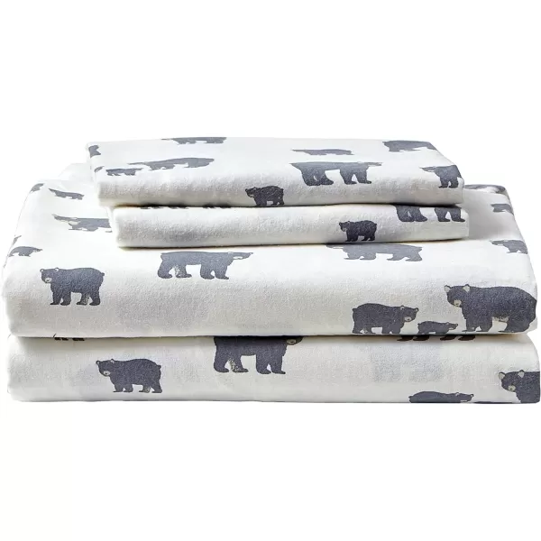 imageEddie Bauer  Queen Sheets Cotton Flannel Bedding Set Brushed For Extra Softness Cozy Home Decor Montlake Plaid QueenBear Family GreyWhite Full