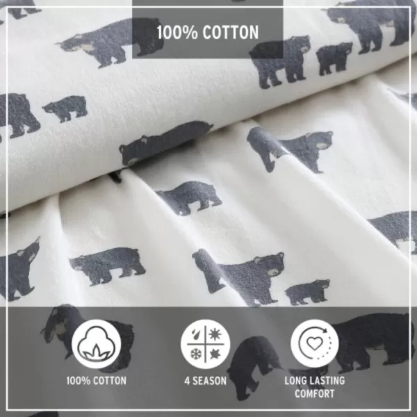 imageEddie Bauer  Queen Sheets Cotton Flannel Bedding Set Brushed For Extra Softness Cozy Home Decor Montlake Plaid QueenBear Family GreyWhite Queen