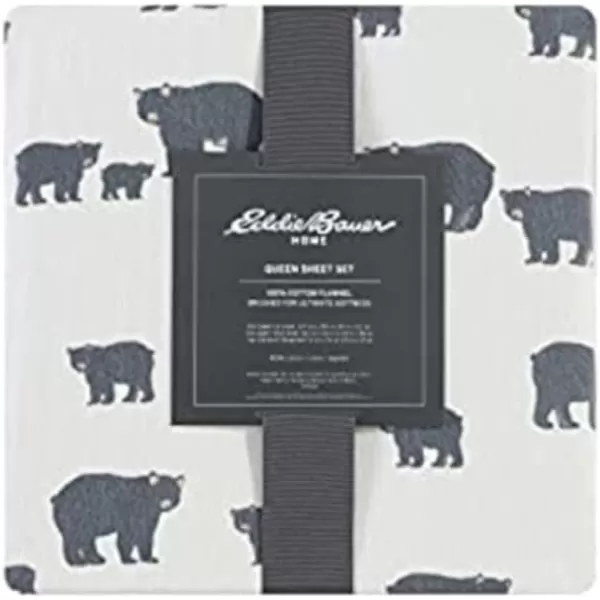 imageEddie Bauer  Queen Sheets Cotton Flannel Bedding Set Brushed For Extra Softness Cozy Home Decor Montlake Plaid QueenBear Family GreyWhite Twin