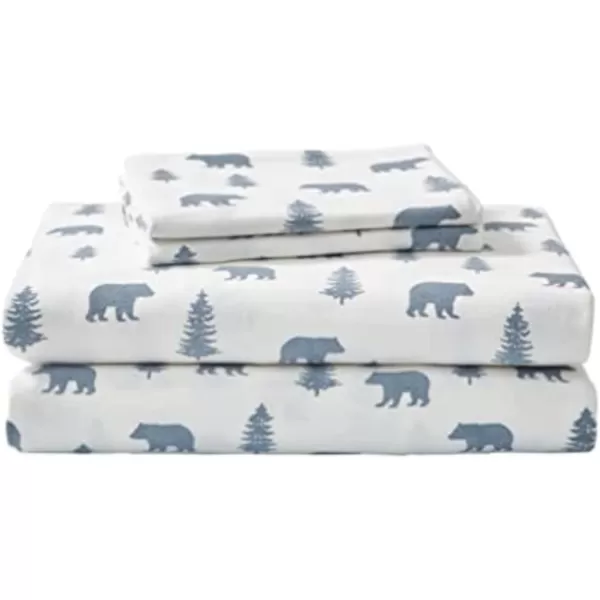 imageEddie Bauer  Queen Sheets Cotton Flannel Bedding Set Brushed For Extra Softness Cozy Home Decor Montlake Plaid QueenBears and Trees BlueIvory Full