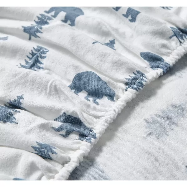 imageEddie Bauer  Queen Sheets Cotton Flannel Bedding Set Brushed For Extra Softness Cozy Home Decor Montlake Plaid QueenBears and Trees BlueIvory Queen