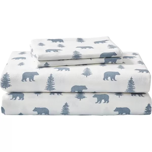 imageEddie Bauer  Queen Sheets Cotton Flannel Bedding Set Brushed For Extra Softness Cozy Home Decor Montlake Plaid QueenBears and Trees BlueIvory Queen