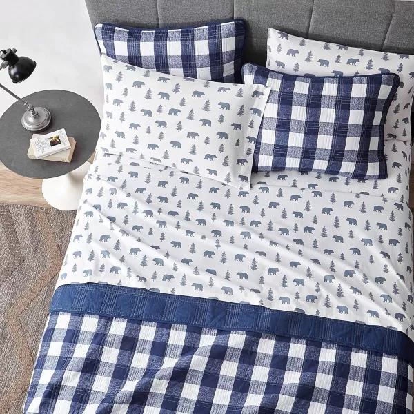 imageEddie Bauer  Queen Sheets Cotton Flannel Bedding Set Brushed For Extra Softness Cozy Home Decor Montlake Plaid QueenBears and Trees BlueIvory Twin