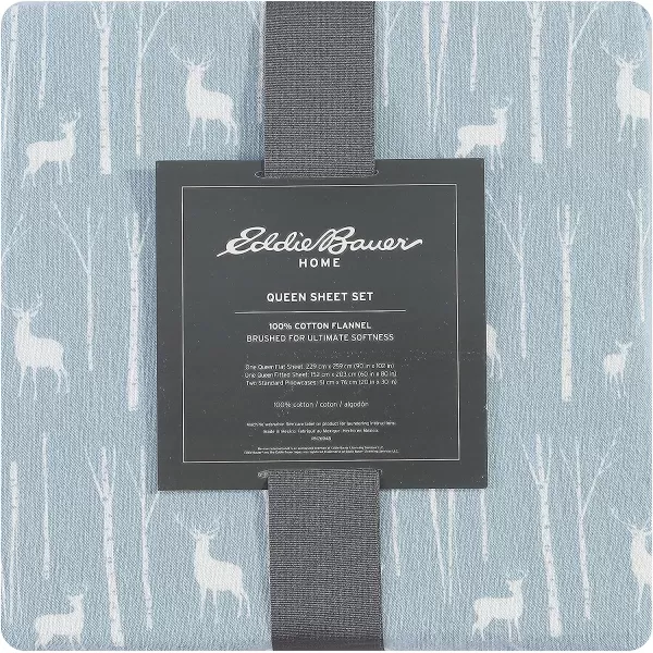 imageEddie Bauer  Queen Sheets Cotton Flannel Bedding Set Brushed For Extra Softness Cozy Home Decor Montlake Plaid QueenBirch Forest Light BlueIvory King