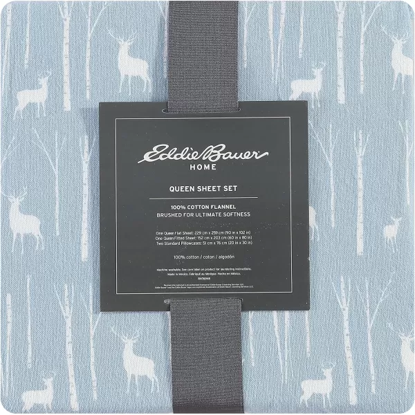imageEddie Bauer  Queen Sheets Cotton Flannel Bedding Set Brushed For Extra Softness Cozy Home Decor Montlake Plaid QueenBirch Forest Light BlueIvory Twin