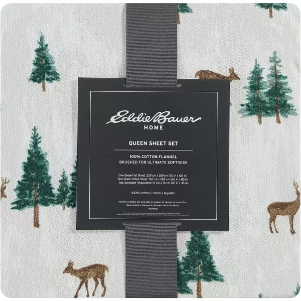 imageEddie Bauer  Queen Sheets Cotton Flannel Bedding Set Brushed For Extra Softness Cozy Home Decor Montlake Plaid QueenDeer Hollow GreenBeige Queen